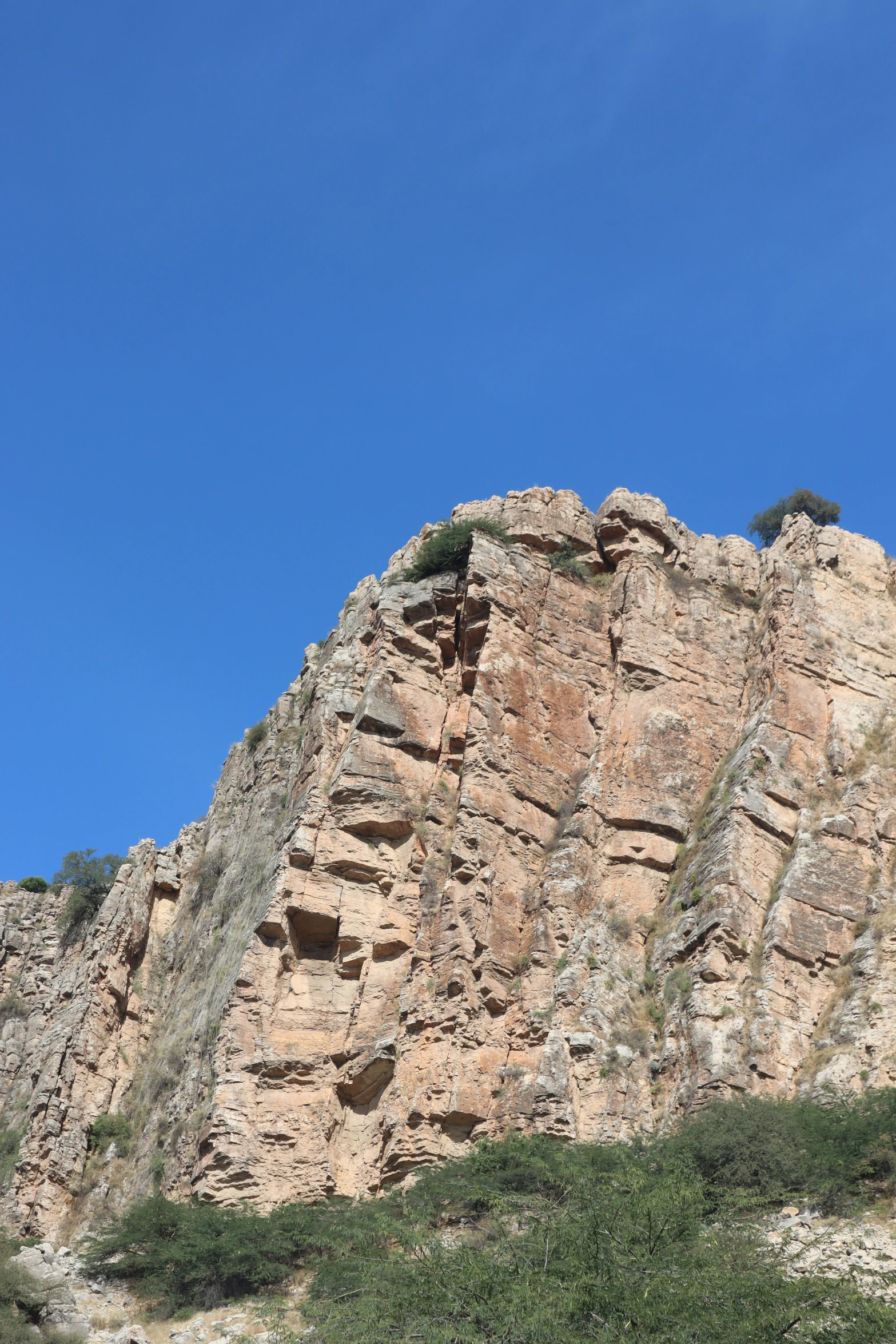 a view from the ground at some cliffs