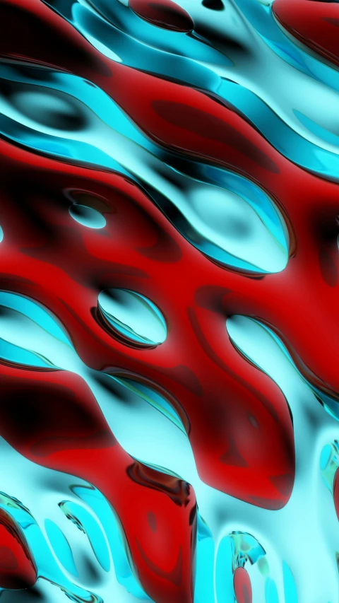 a red and blue surface with wavy lines