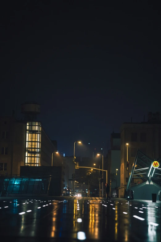 a long exposure view of a city street at night