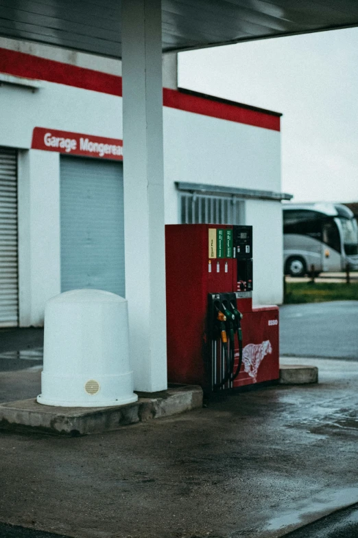 an image of a gas station pump on a rainy day