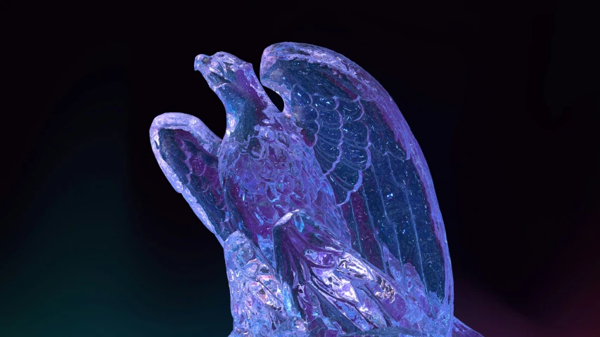 blue and purple ice sculpture with black background