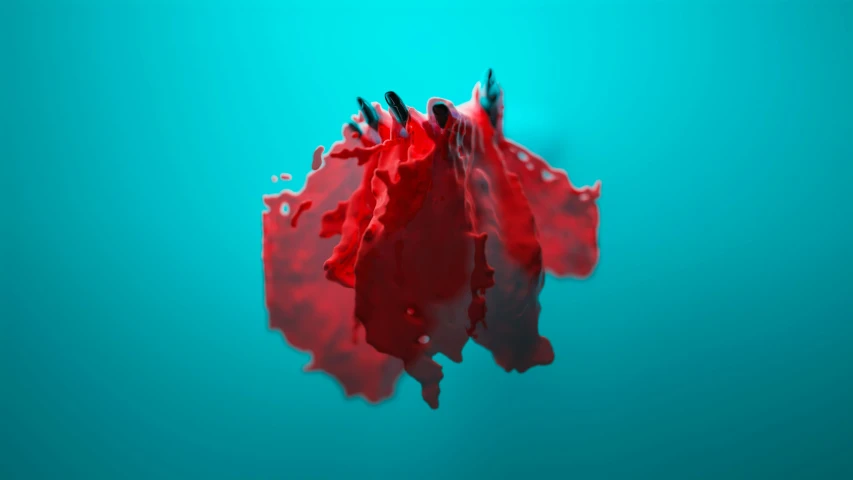 red fabric floating up against blue background