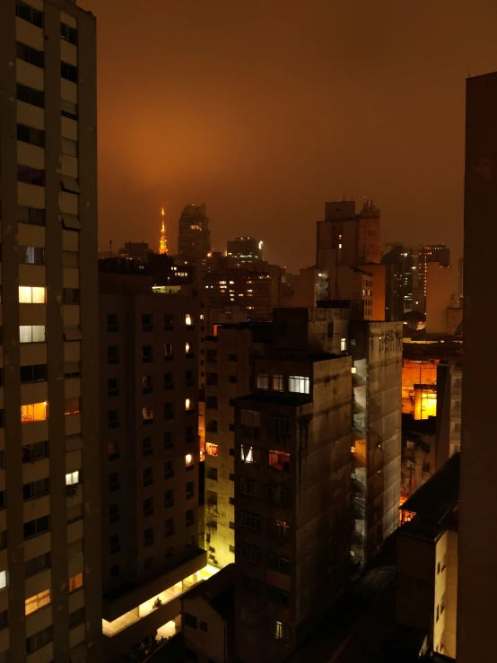 the night is in the city, the building lights are visible
