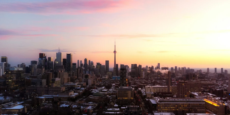 the city skyline as seen from the top of a skyscr