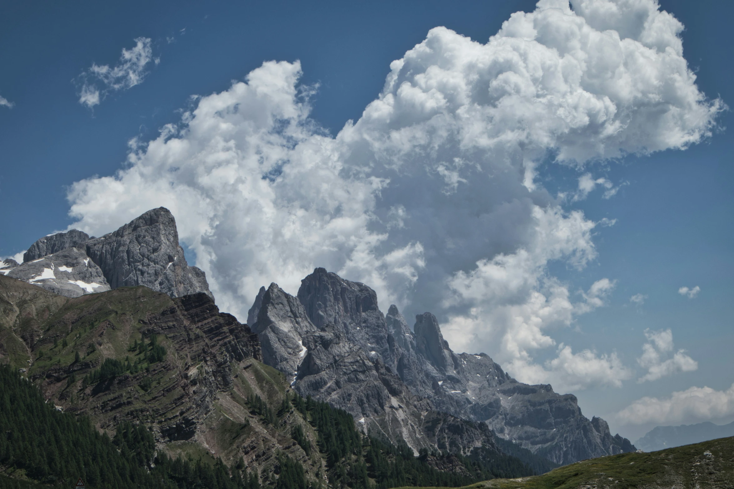 the mountain range is covered with tall grass