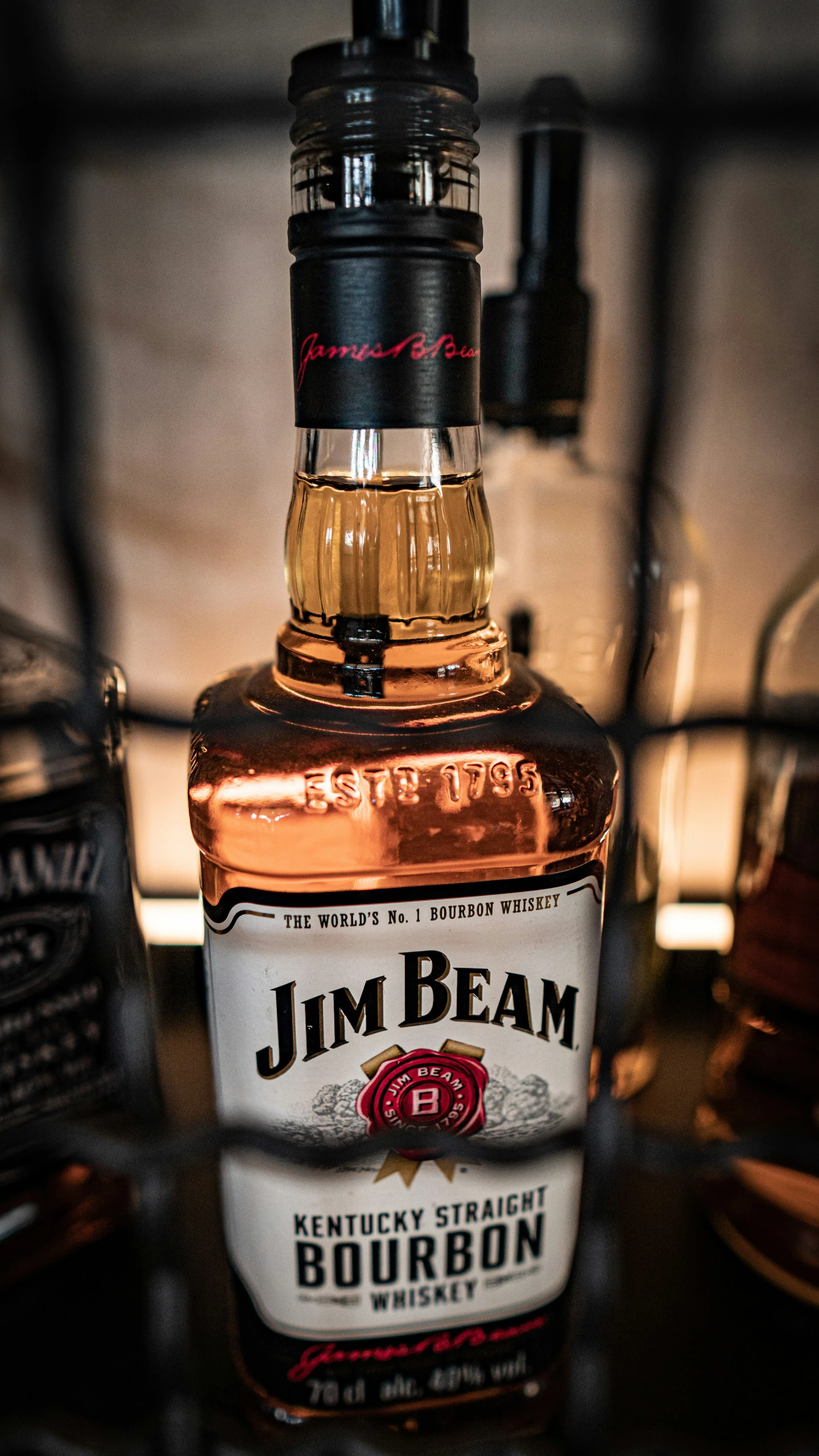 a bottle of bourbon sitting on top of a table