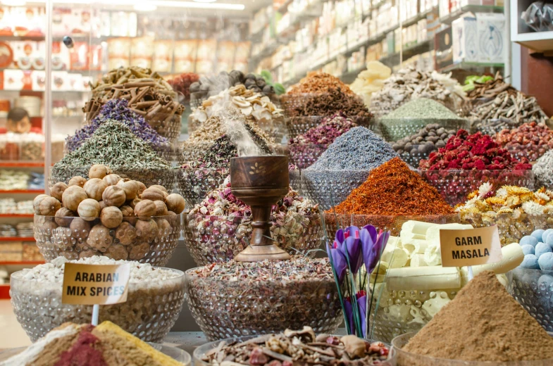 lots of different kinds of dry nuts in a store