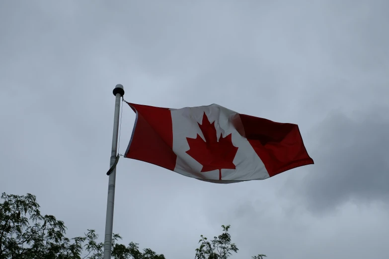 the flag is in front of some clouds