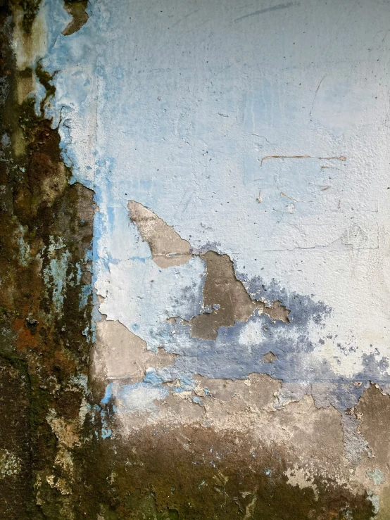 a wall with a peeling paint design on it