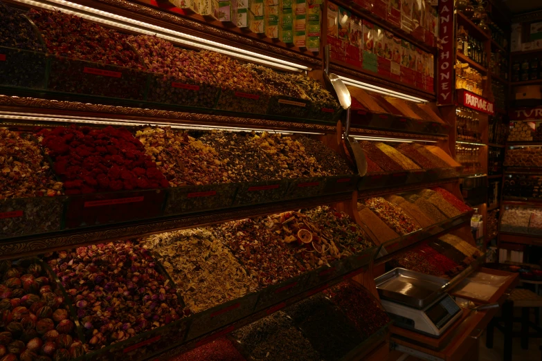 the shelves of a large variety of dried vegetables