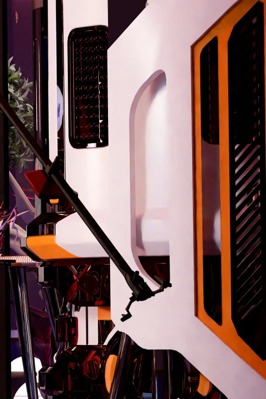 the interior of an unusual computer case with an orange trim