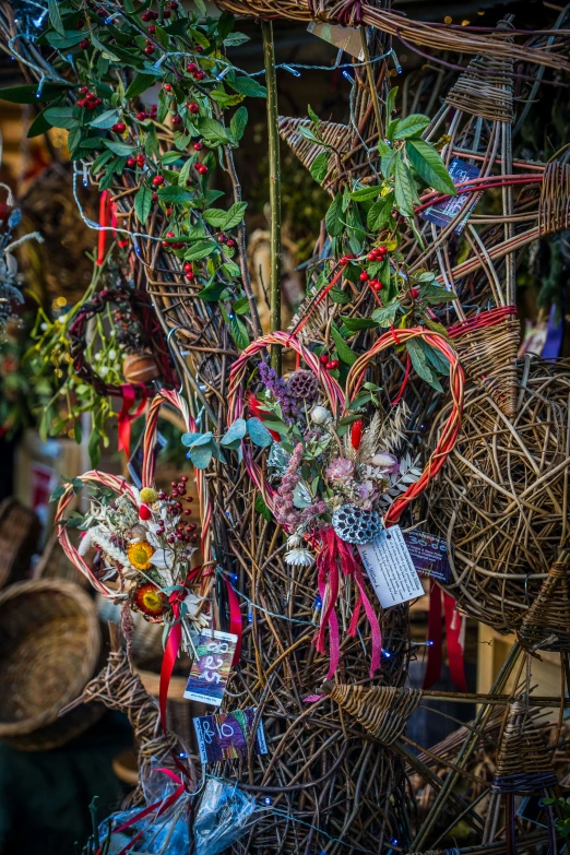 a plant in a wicker heart vase