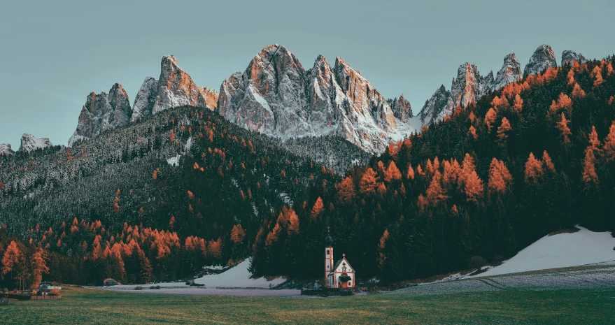 a tall mountain with some brown trees on it