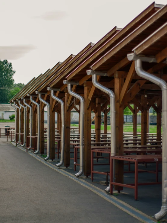 rows of tables are lined up in a row