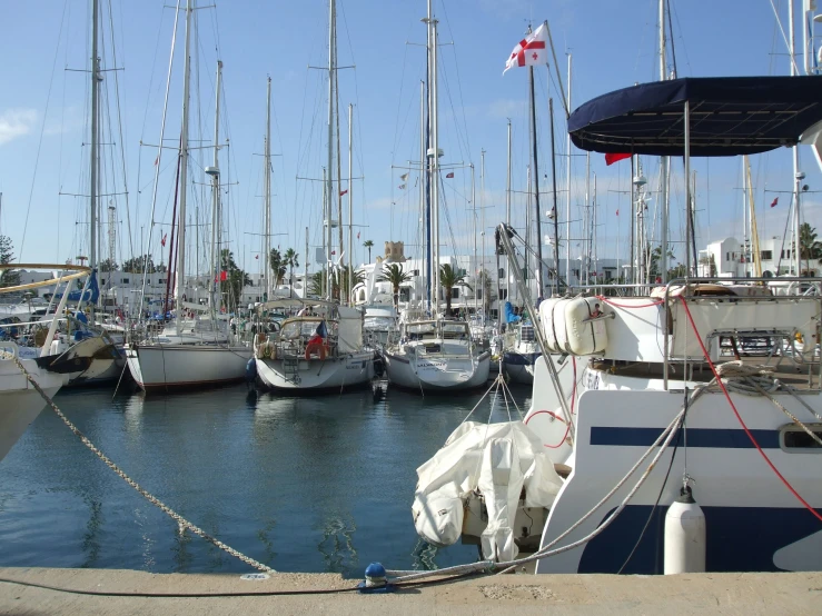 a body of water with several white boats in it