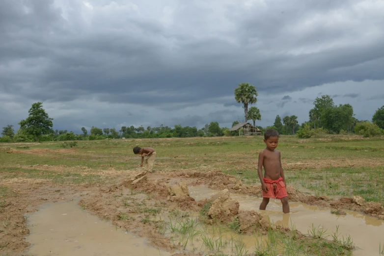 a boy is playing in a dle with an ostrich