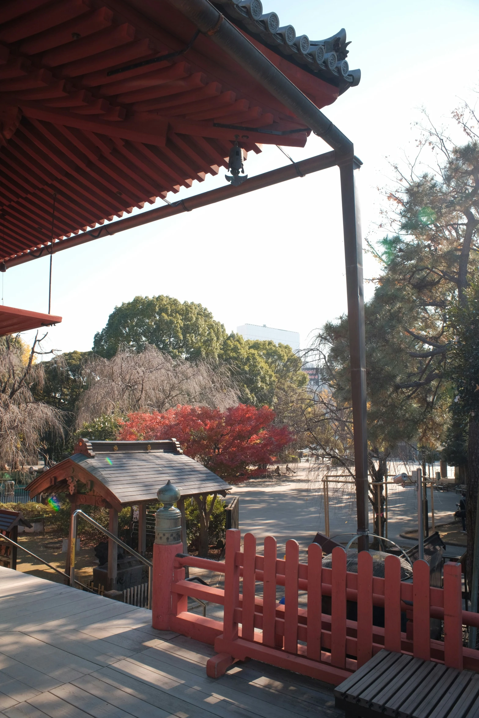 this is an outdoor seating area in a japanese park