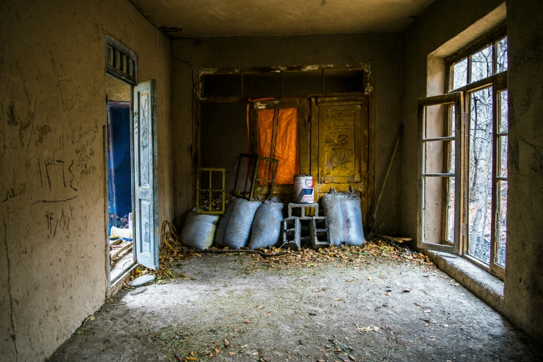 an old building has been filled with water tanks