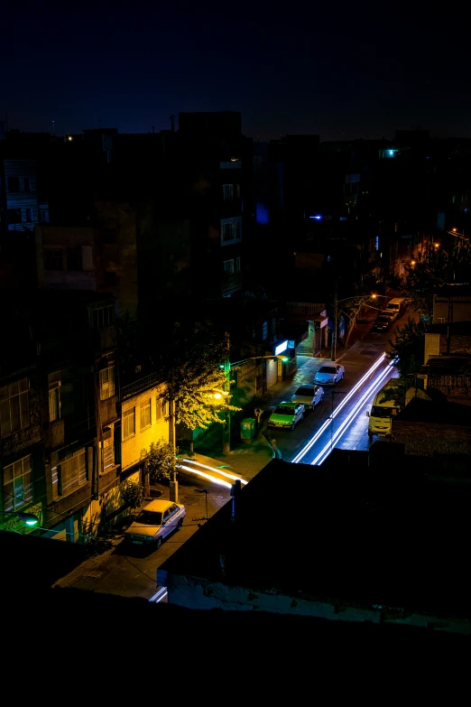 a dark city is seen during the night