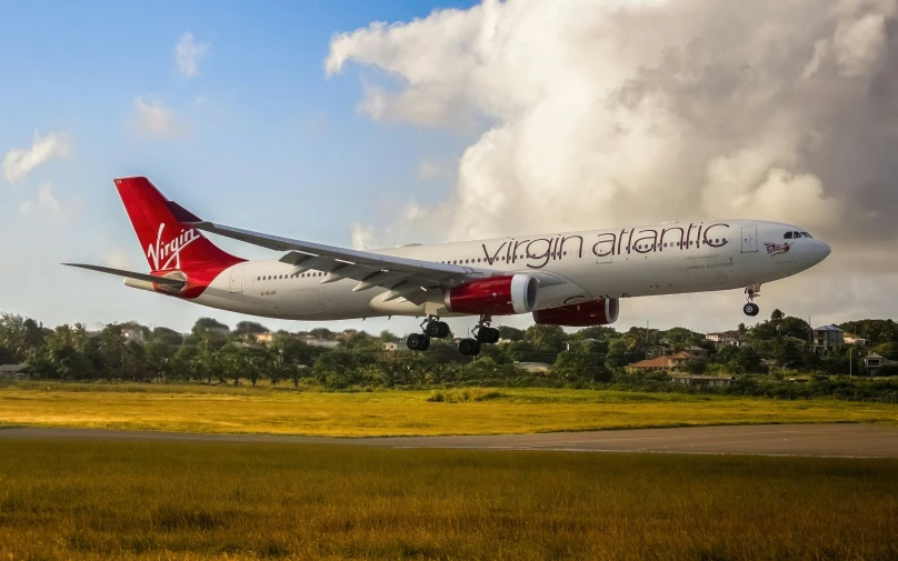 a virgin atlantic plane about to take off