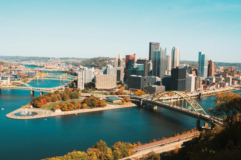 a scenic view of downtown philadelphia overlooking the river