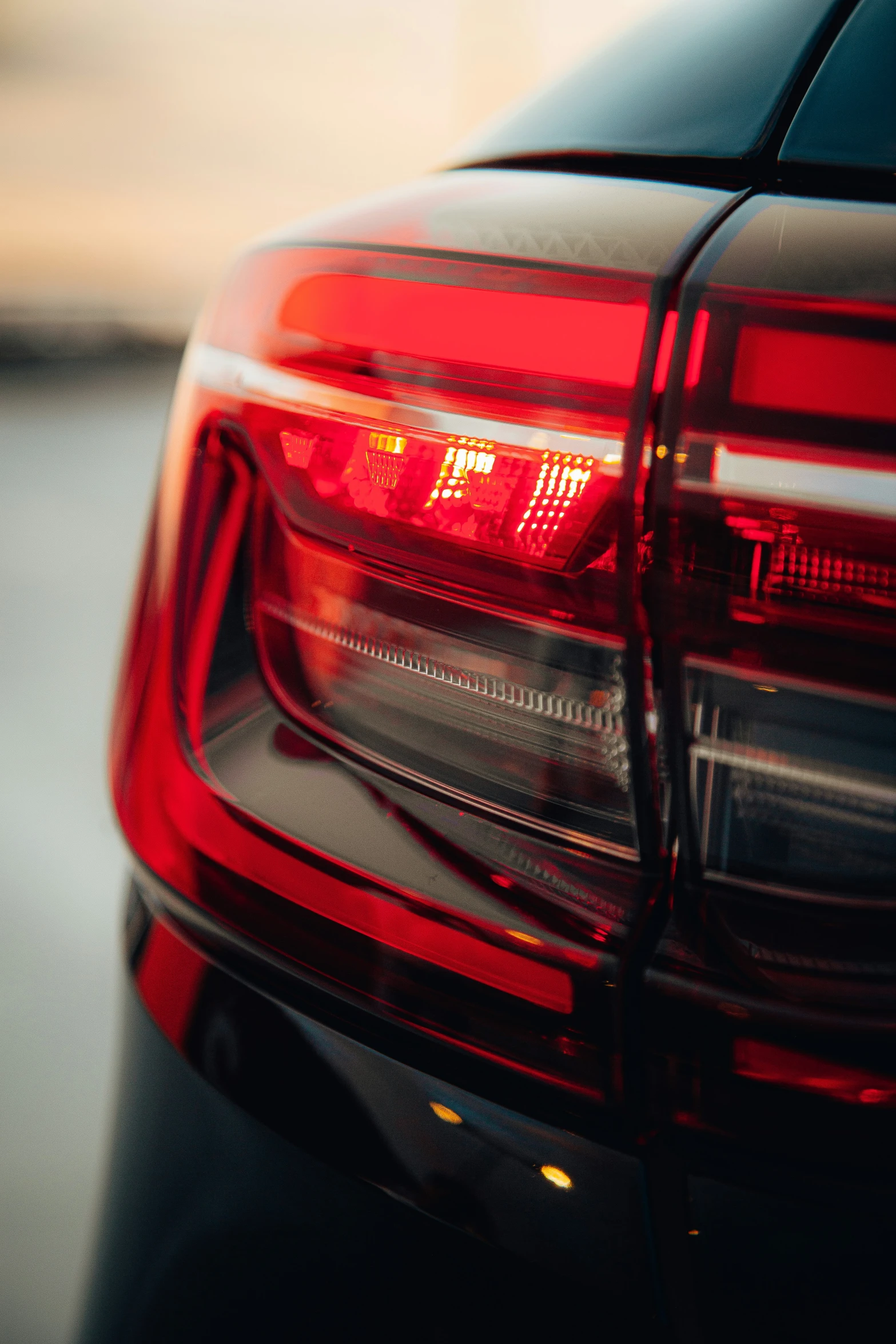 a close up view of the tail lights on a car