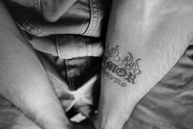 a closeup po of a man's leg showing his tattoo