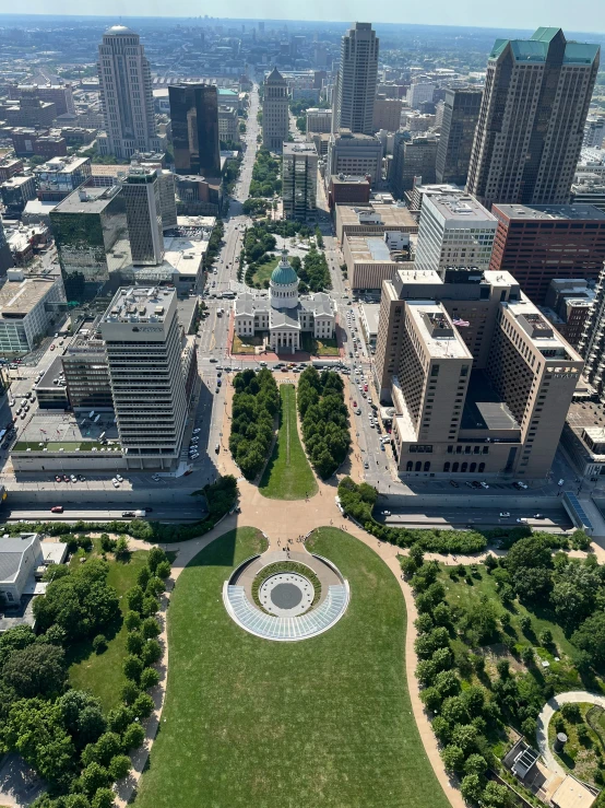 an aerial view of the city and its park