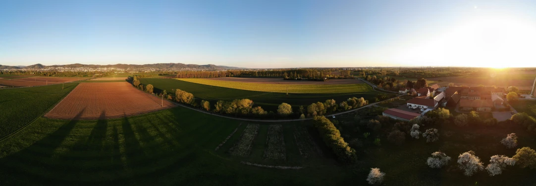 an aerial view shows several fields and houses