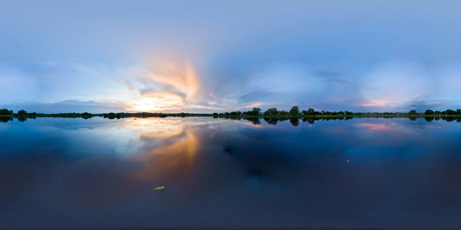 the reflection of the sun in the lake is beautiful