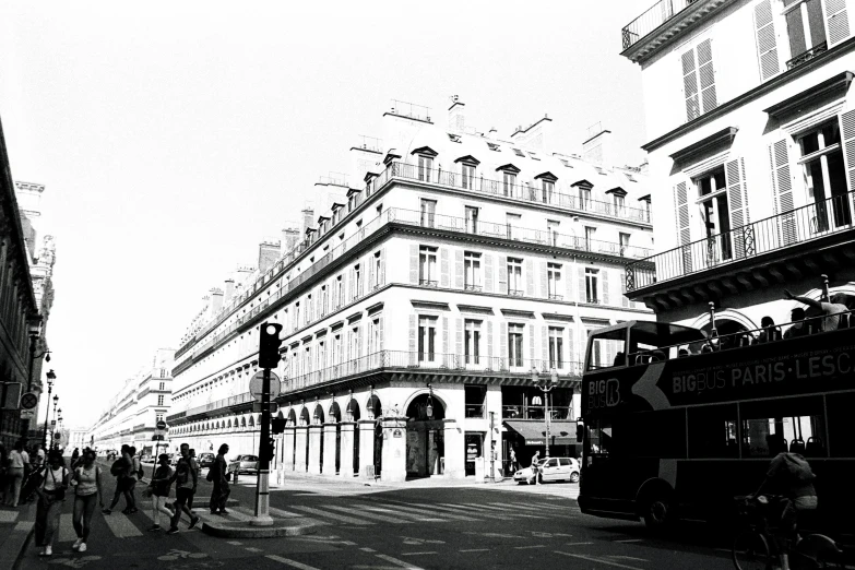 a black and white po of a street scene