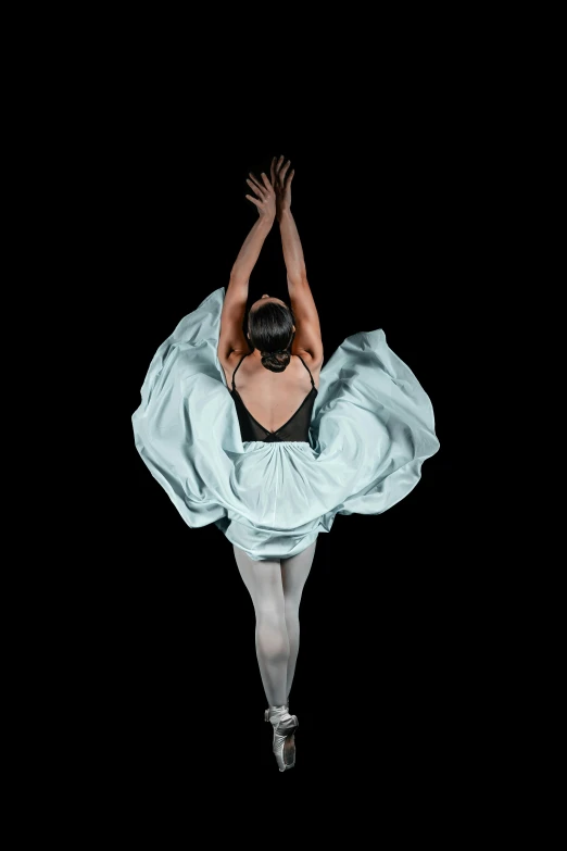 an aerial view shows the dancer in her dress