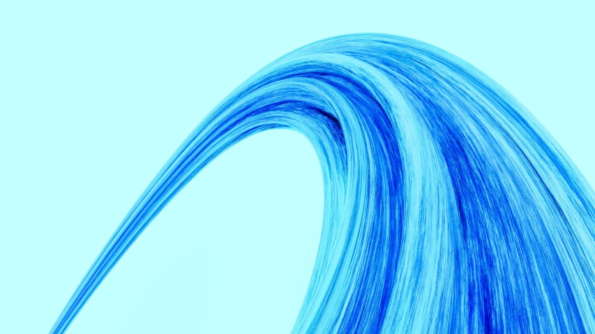 blue hair waves against a pale blue sky