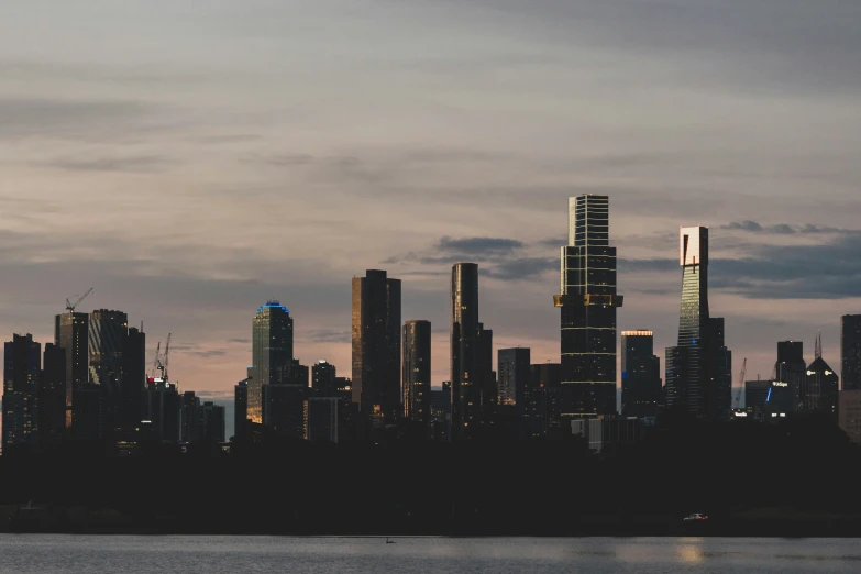 the city is at sunset and has no clouds