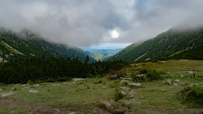 an open mountain view on a cloudy day