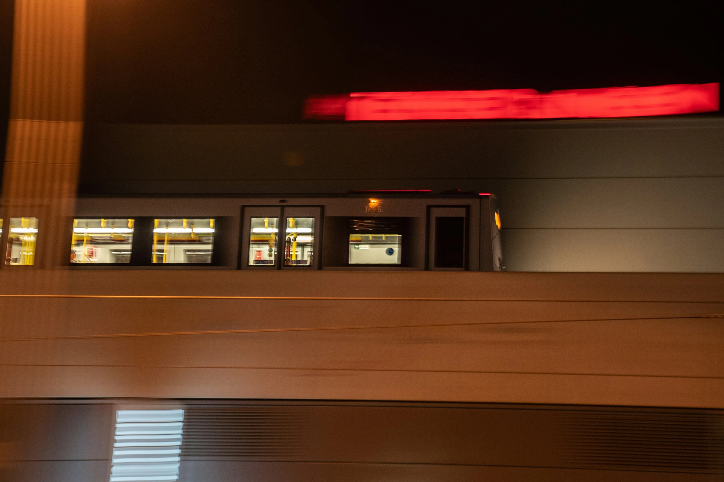 this is an outdoor area of a building at night time