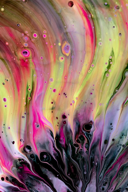 a watercolor drawing with various colors of liquid and bubbles