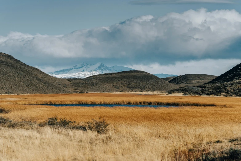 a large open field with mountains in the distance