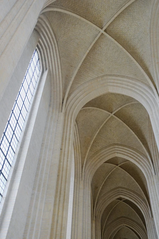 looking up at the vaulted ceiling of the cathedral