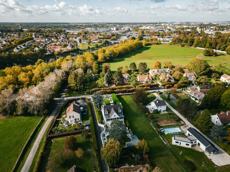 an aerial view of a neighborhood and suburbs