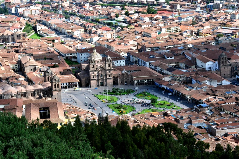 the city is crowded with old buildings, and trees