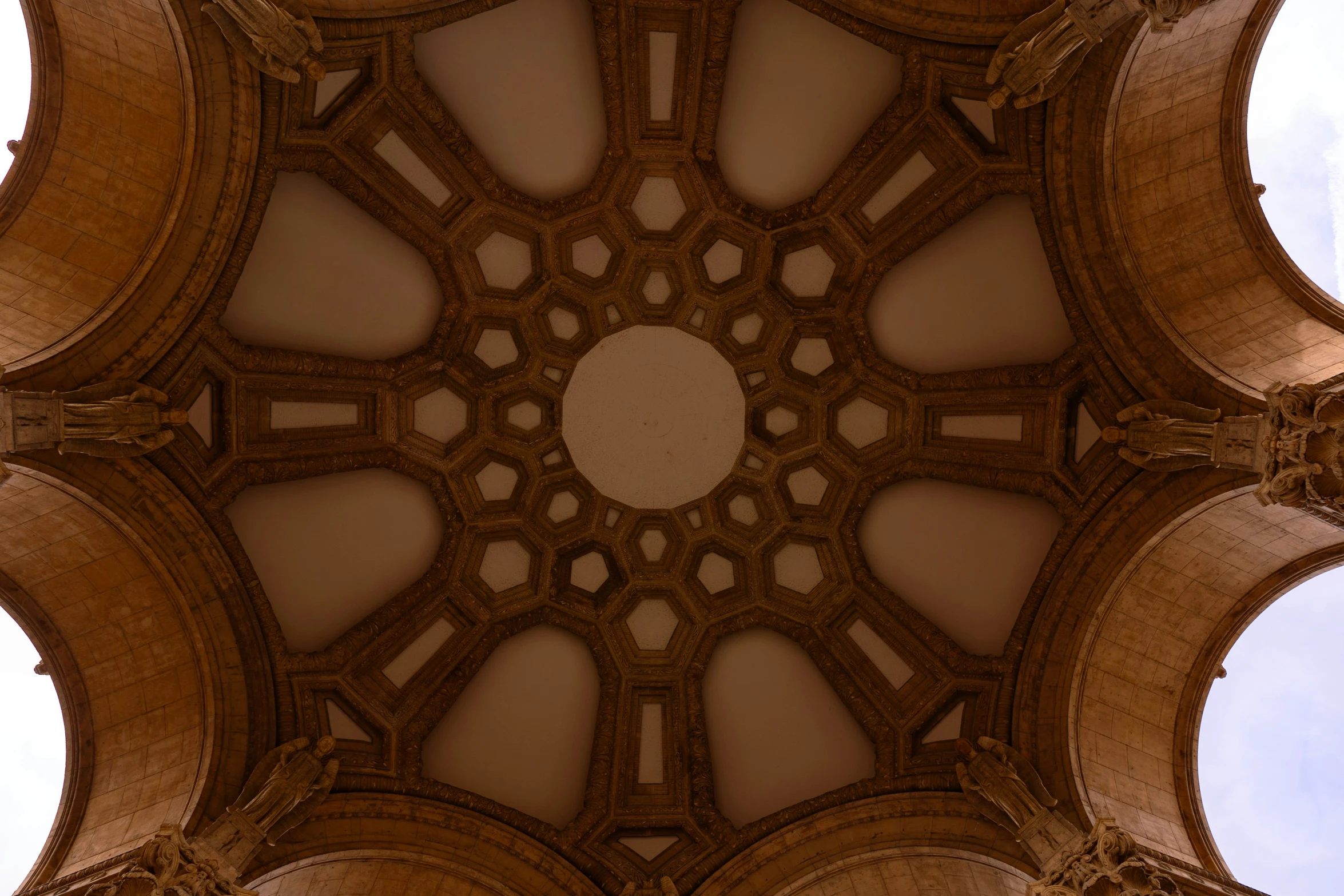 a circular window in the center of a building