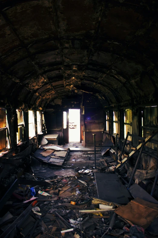 abandoned train car in an industrial area