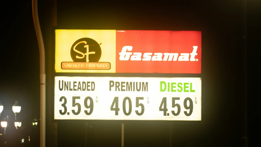 gas signs are lit up for display