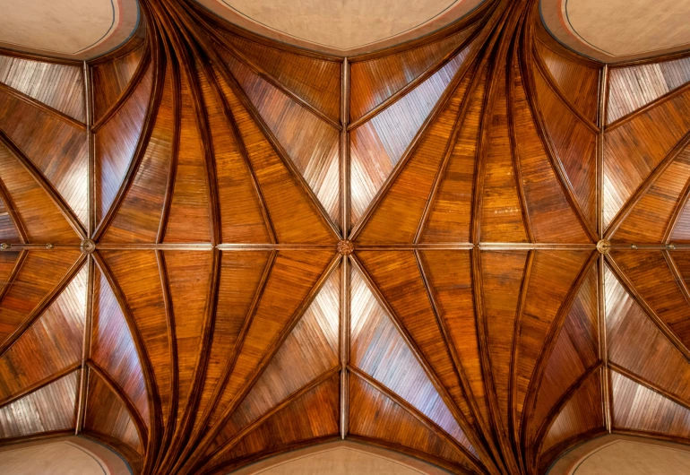 wood in the ceiling and glass of it