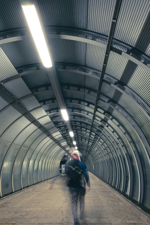 the ceiling is designed like a tunnel with many tracks