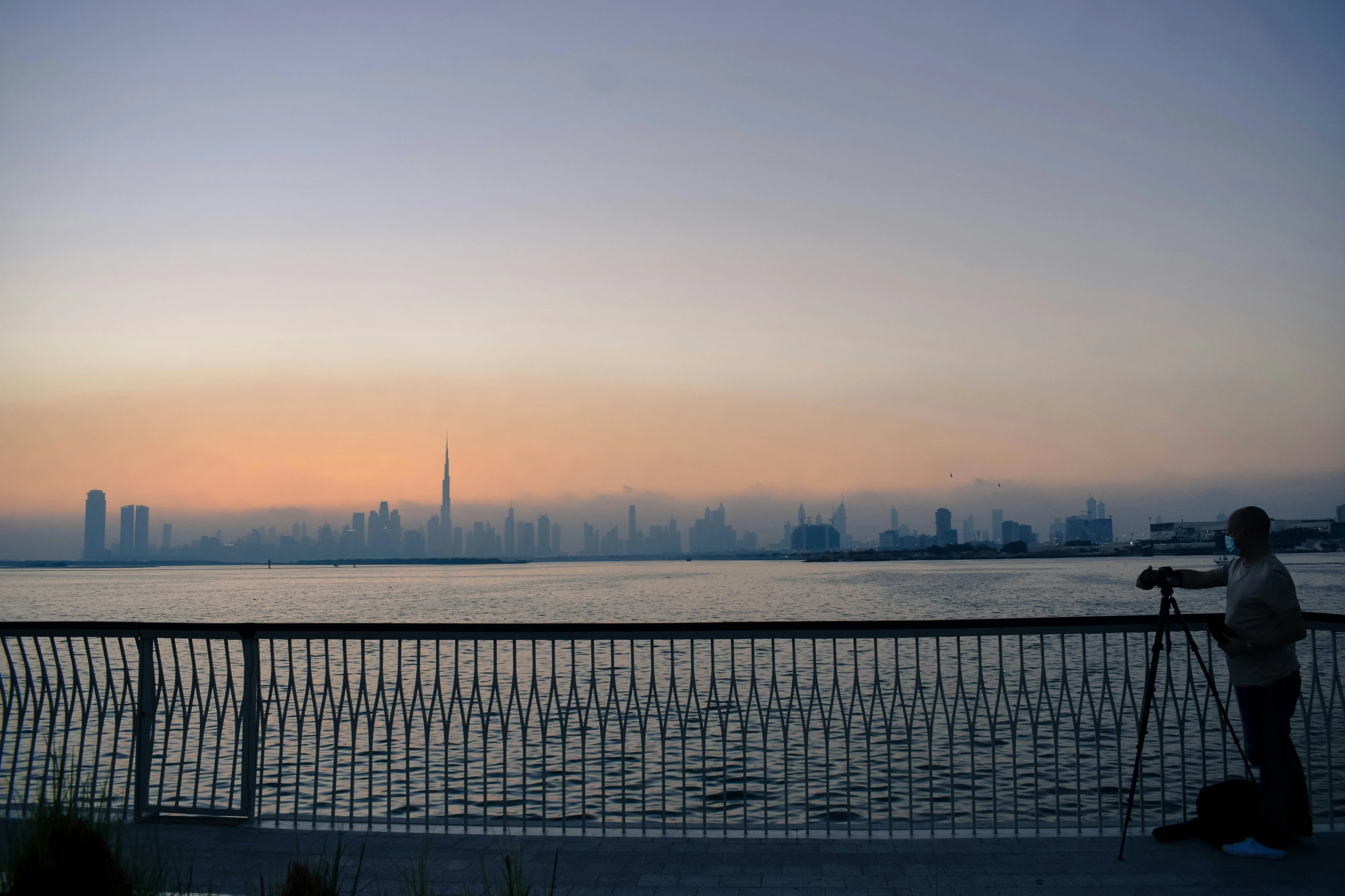 a person standing next to a fence overlooking a city