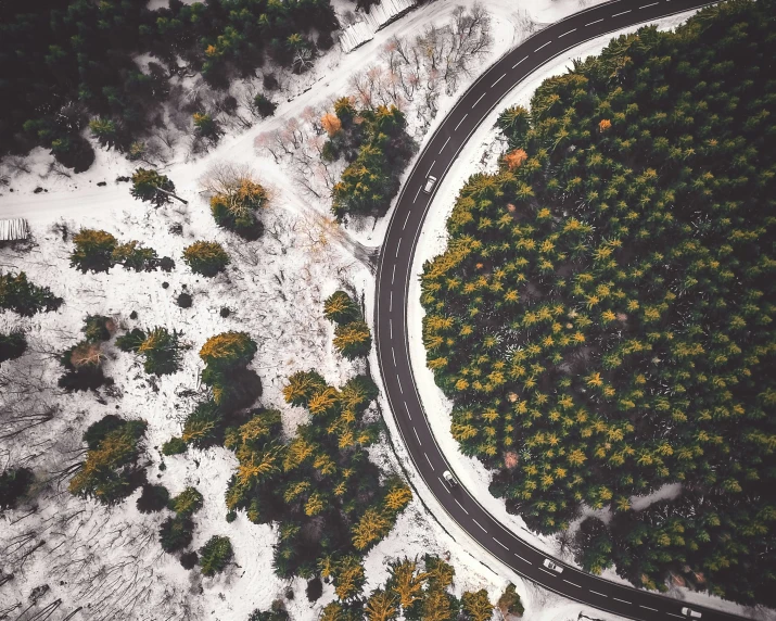 a circular s looking down at a snowy landscape