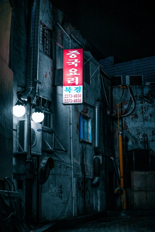 a dark picture with street signs on the wall