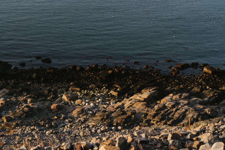 a large piece of land that has been covered by rocks, sand and seaweed